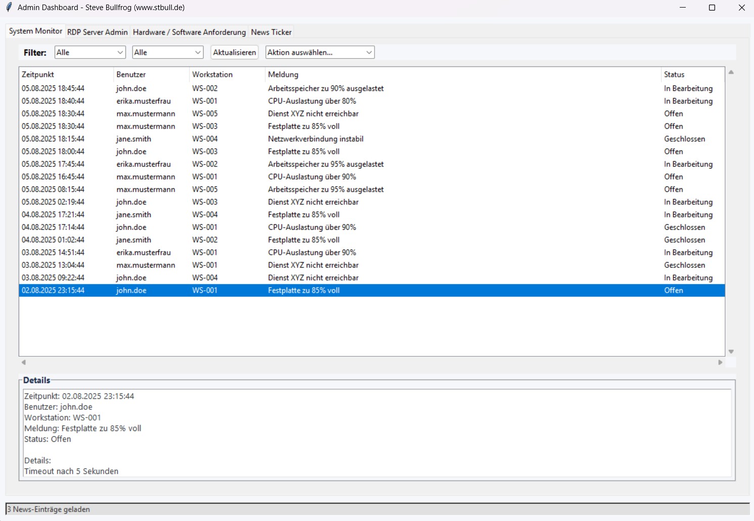 Admin Tool Screenshot